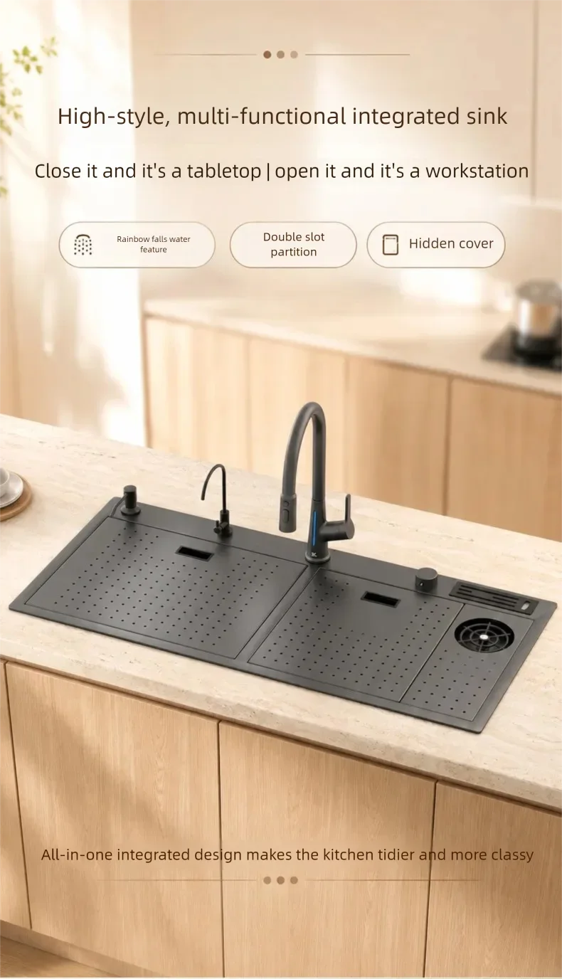 Stainless Steel Waterfall Sink Embossed Hidden Cup Washer