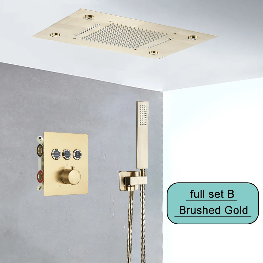 Black Embedded Ceiling Shower Head Intelligent Remote Control