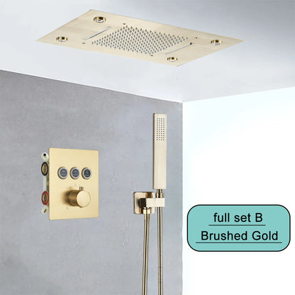 Black Embedded Ceiling Shower Head Intelligent Remote Control