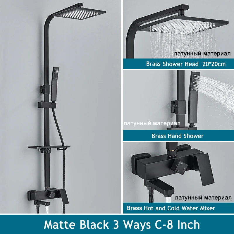 Shinesia Black/Chrome Bathroom Shower System Rainfall Shower