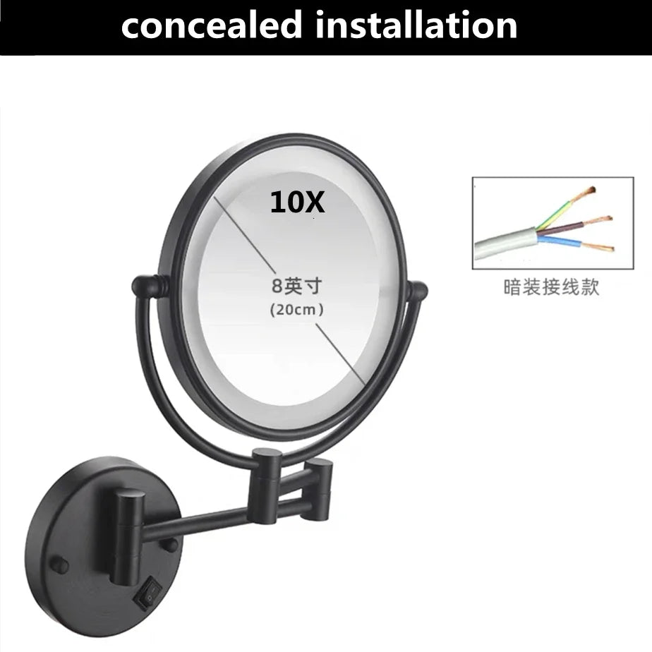 Bathroom Makeup Mirrors Black/Brushed Gold Brass Wall Extending