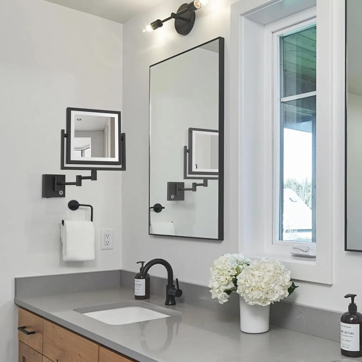 Square Touch Led Folding Bathroom Mirror 3x Magnifying