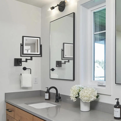 Square Touch Led Folding Bathroom Mirror 3x Magnifying