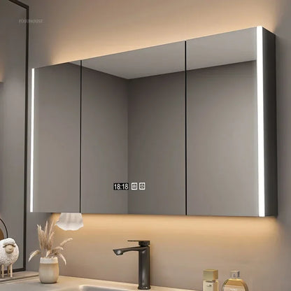 Modern Solid Wood Smart Bathroom Mirror Cabinet Light