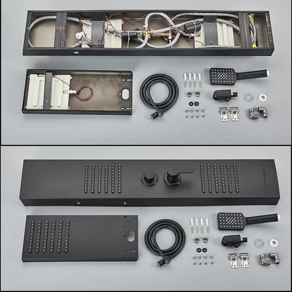 Black Led Shower Panel Tower System Rain Waterfall
