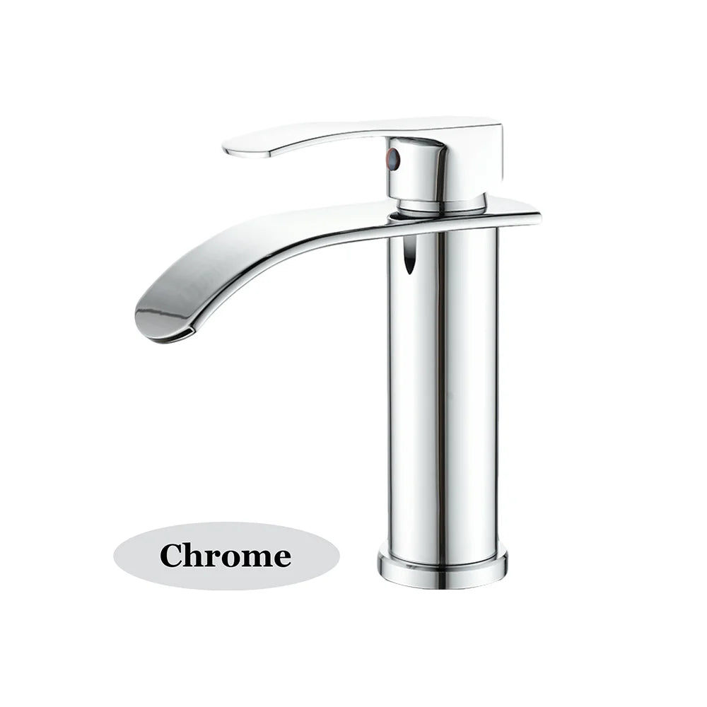Tall Short Brass Waterfall Faucet Bathroom Sink Faucet