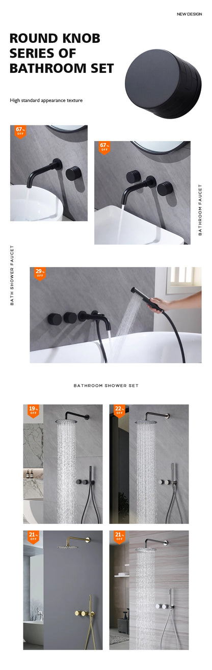 Black Bathroom Faucet Brass Double Lever Wall Mounted