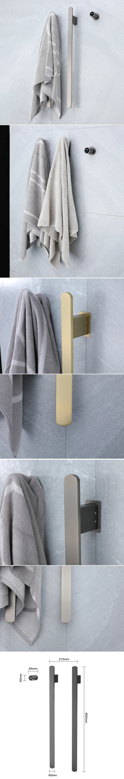 Gray Bathroom Towel Warmer Hidden Wires Electric Heated