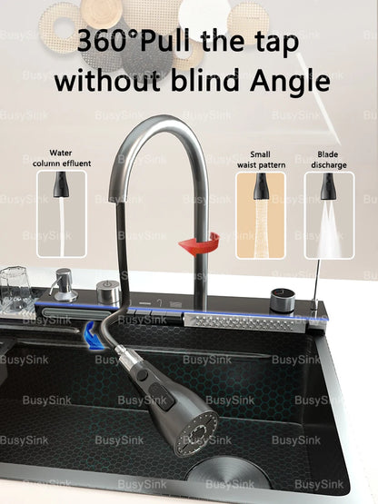 Stainless Steel Waterfall Sink Digital Display Large Slot