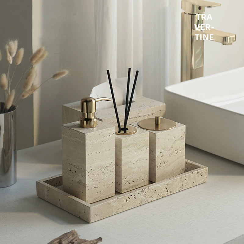 Travertine Bathroom Luxury Soap Dish Soap Dispenser Tissue