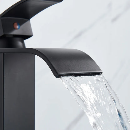 Handle Waterfall Matte Black Bathroom Basin Faucet Waterfall