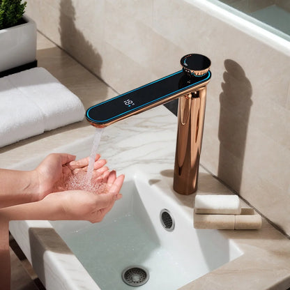 Zappo Gun Gray Digital Display Bathroom Faucet Brass
