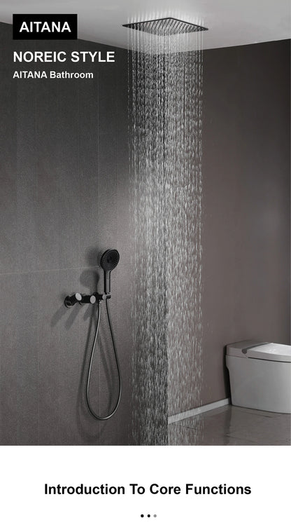 Aitana Minimalist Gun Grey Brass Ceiling Shower System