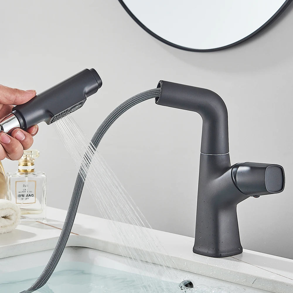 Bathroom Sink Faucet Lift Up Down Stream Sprayer