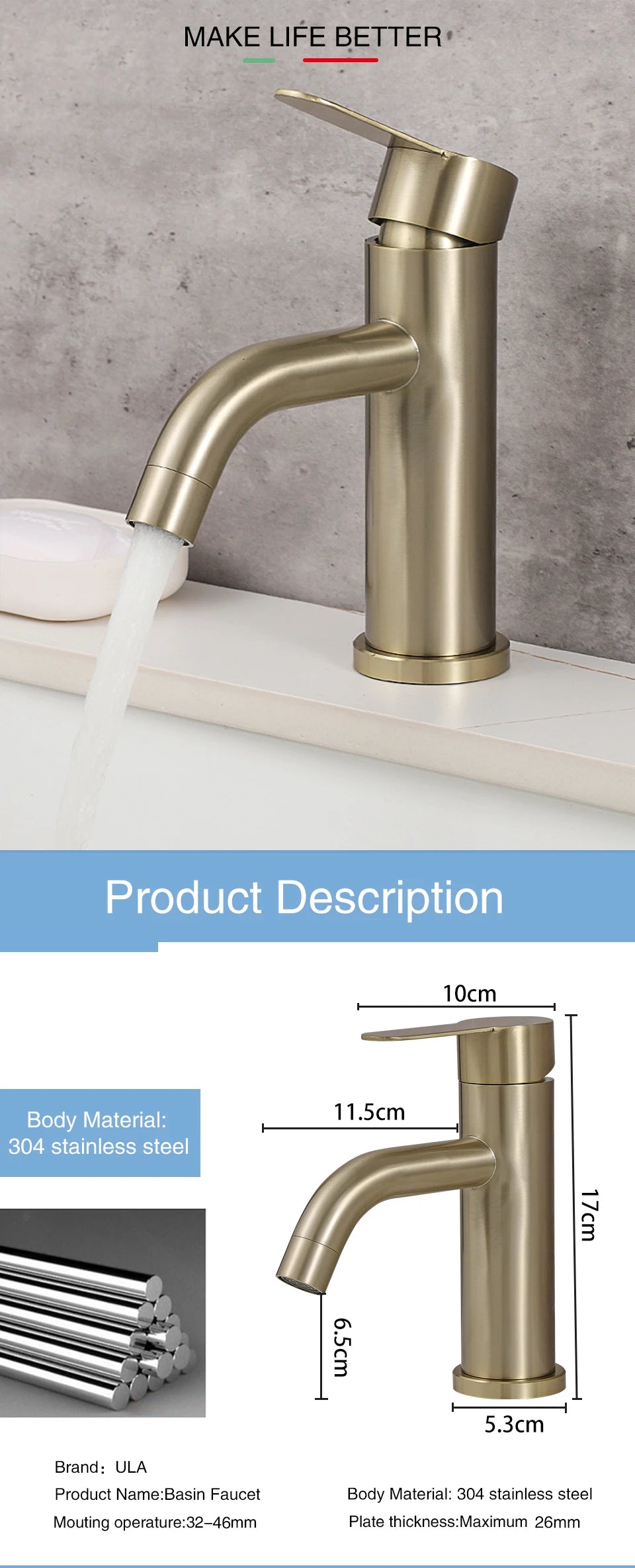 Ula G1/2 Basin Faucet Waterfall Bathroom Sink Faucet