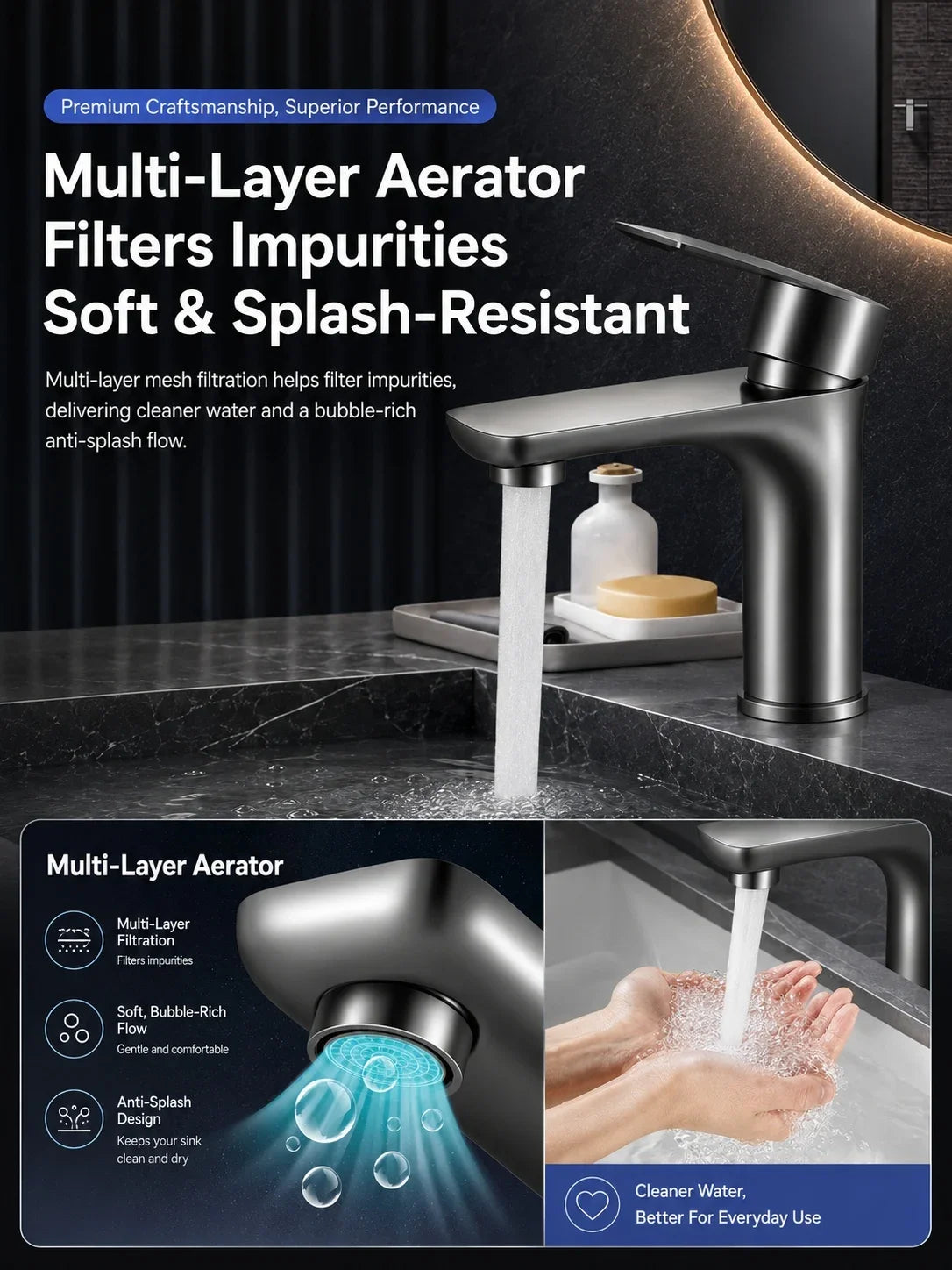 304 Stainless Steel Bathroom Sink Faucet Cold Mixer