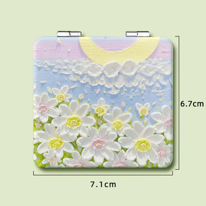 Makeup Mirror Hand-Painted Oil Painting Double Sided Folding