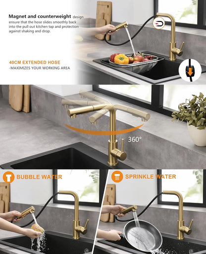 Brushed Gold Touch On Sink Faucets Pull Out