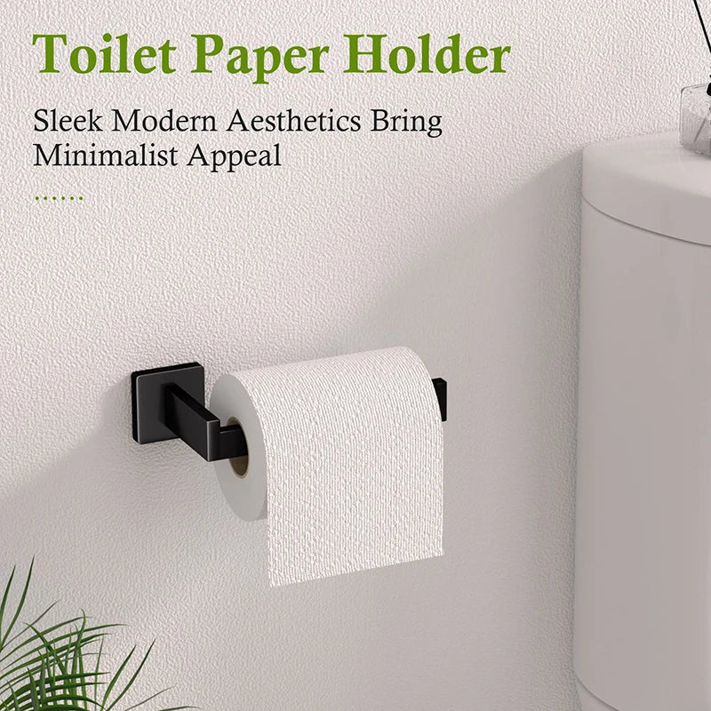 Bathroom Matte Black Wall Shelf Toilet Roll Paper