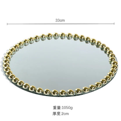 Pearl Dot Glass Mirror Storage Tray Light Luxury