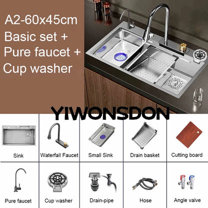 Brushed Nano Sink Waterfall Faucet Large Bowl Cup
