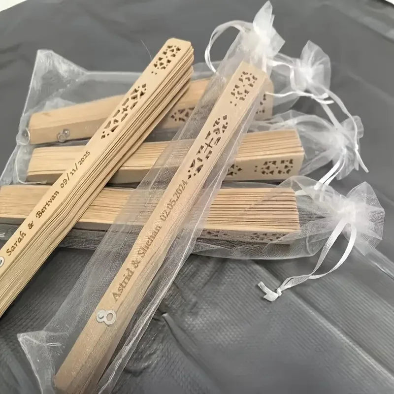 Personalized Folding Wooden Hand Fans Custom Engraved Wedding