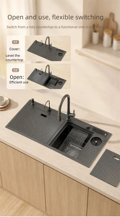 Stainless Steel Waterfall Sink Embossed Hidden Cup Washer