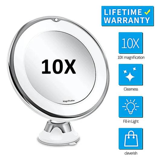 10x Magnifying Led Vanity Mirror Touch Screen Sucker