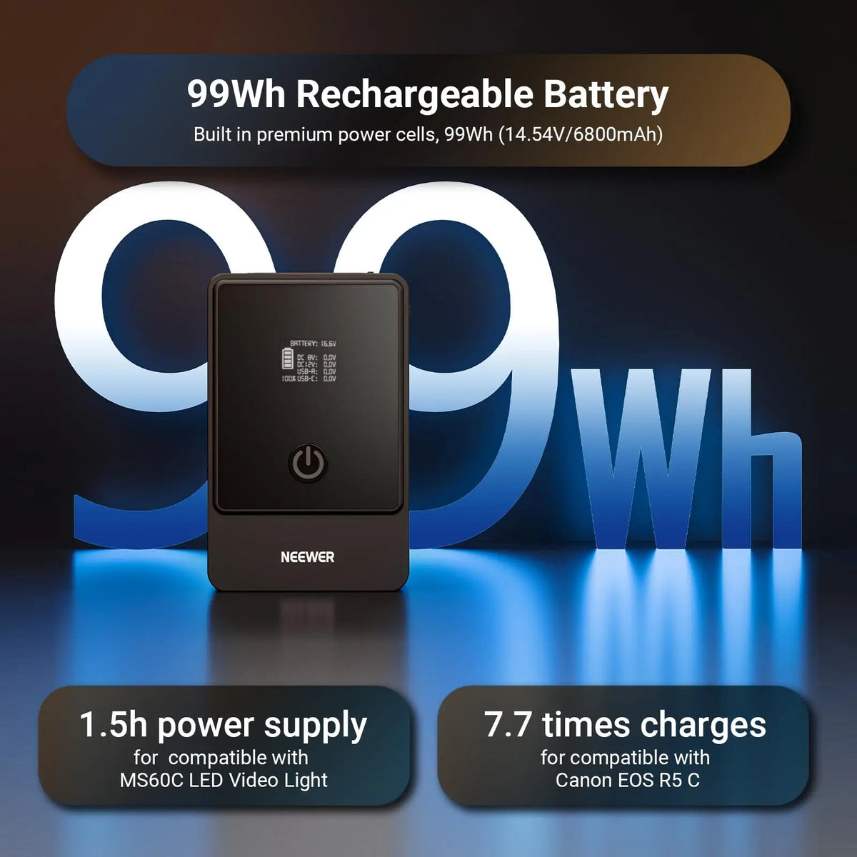Neewer Ps099f Mount Battery Oled Display Usb-C Dc