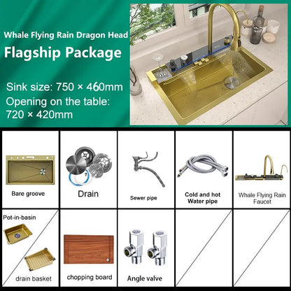 Stainless Steel Waterfall Sink Extra Large Bowl Digital