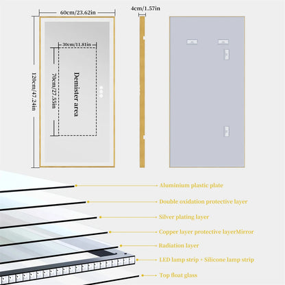 Luvodi Illuminated Bathroom Mirror Gold Frame Wall Mounted