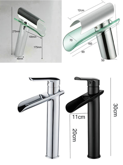 Langyo Chrome Bathroom Vanity Basin Glass Waterfall Spout