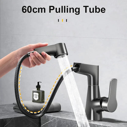 Brass Pull-Out Dual-Function Bathroom Sink Faucet Adjustable