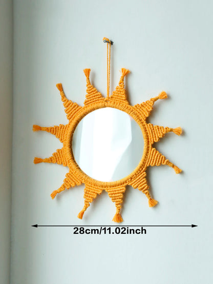 Handmade Yellow Sun Wall Mirror Boho Macrame Wall