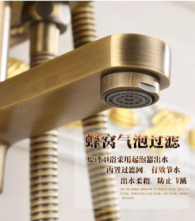 Antique Brass Shower Faucet 8-Inch Rainfall Dual Handle