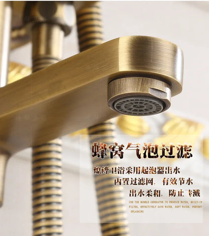 Antique Brass Shower Faucet 8-Inch Rainfall Dual Handle