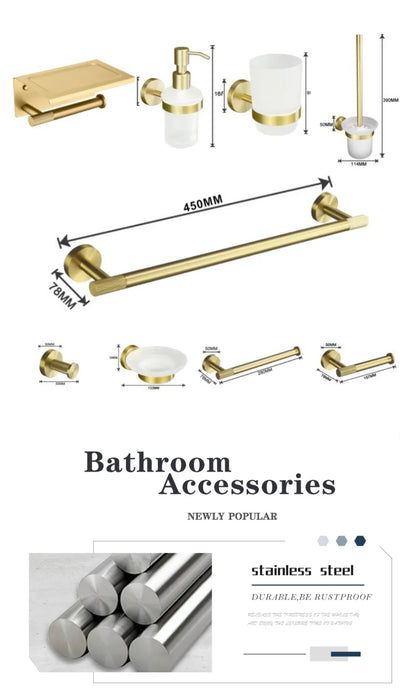Brushed Gold Towel Bar Toilet Seat Rack Robe