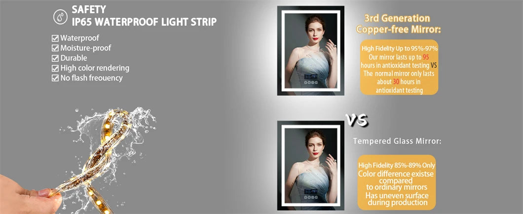 Smart Led Bathroom Mirror Rectangle Wall Mount Mirror