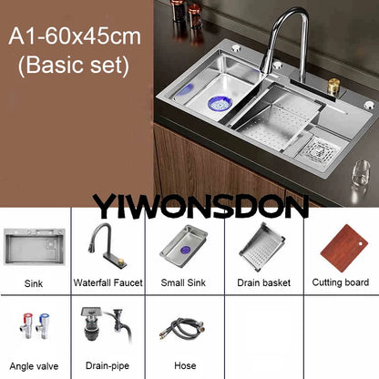 Brushed Nano Sink Waterfall Faucet Large Bowl Cup