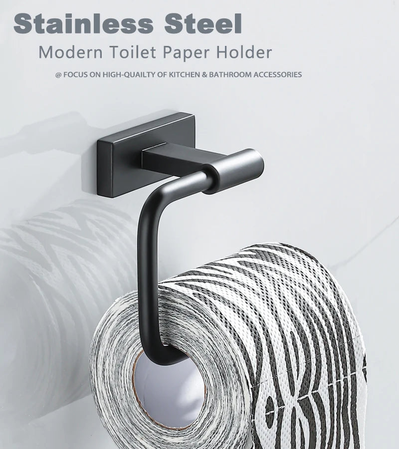 Black Stainless Steel Toilet Paper Holder Wall Mounted