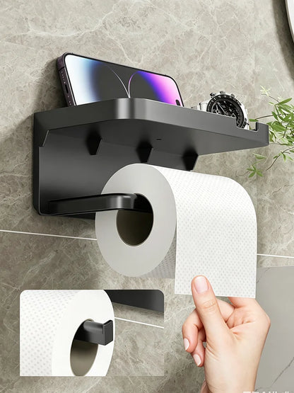 No-Drill Bathroom Toilet Paper Holder Shelf Wall Mounted