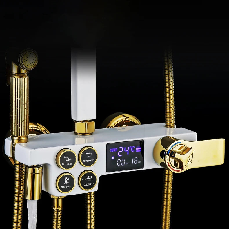 White Gold Thermostatic Shower System Quality Brass Cold
