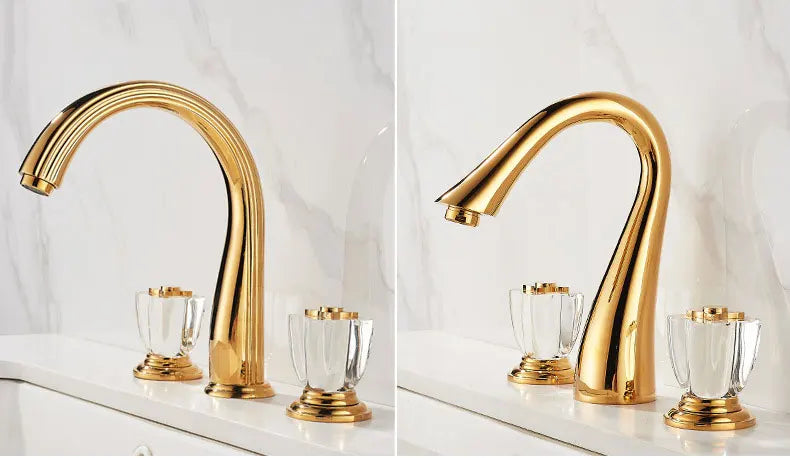 French Brass Bathroom Gold Three-Hole Basin Faucet Cold