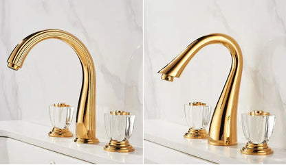 French Brass Bathroom Gold Three-Hole Basin Faucet Cold