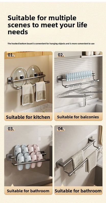 Adhesive Towel Rack 30-80cm Adjustable No Drill Bathroom