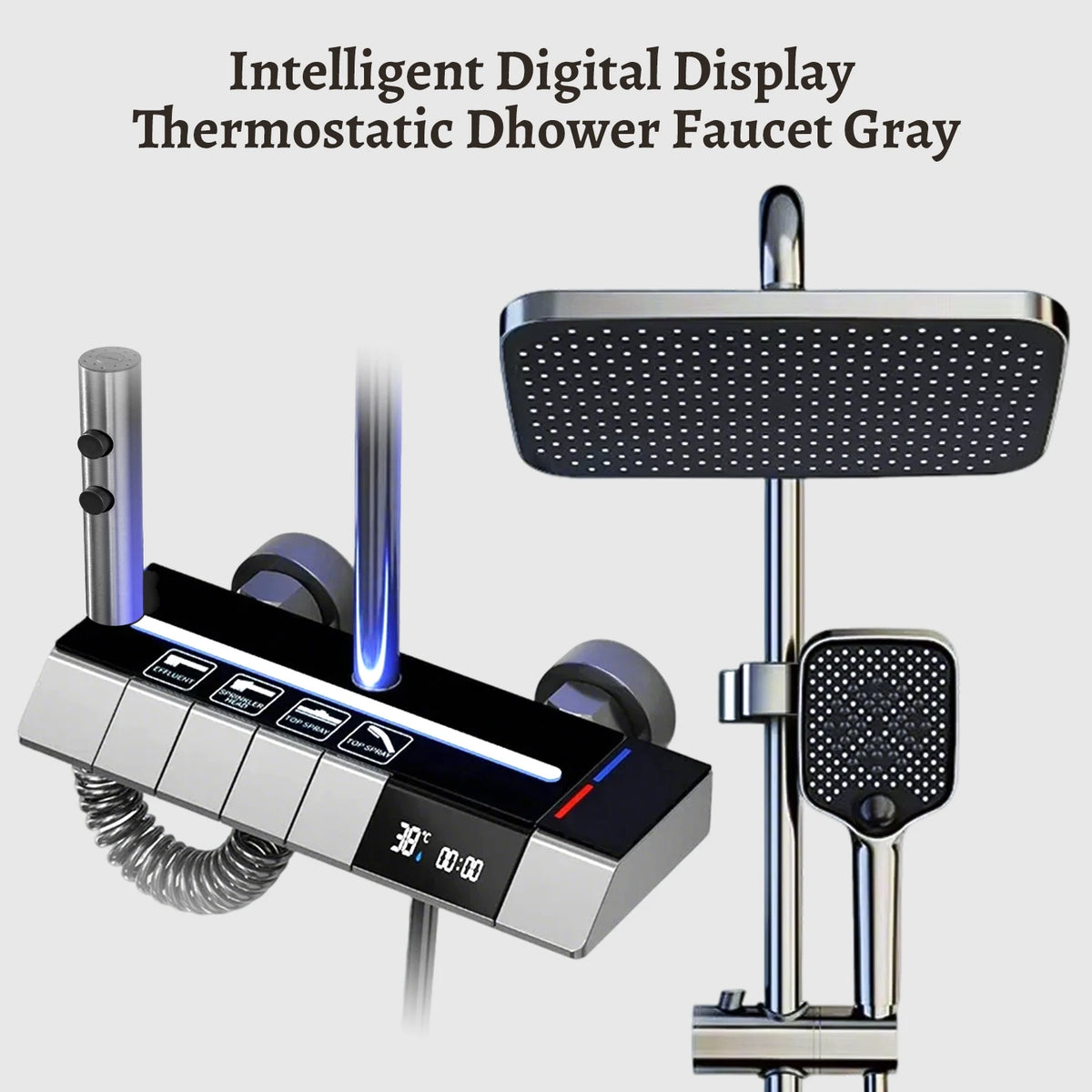 Digital Display Shower Faucet Modern Style Rainfall Bathroom