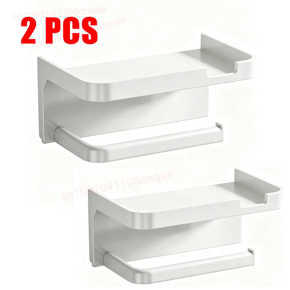 No Drill Toilet Paper Holder Wall Mounted Shelf