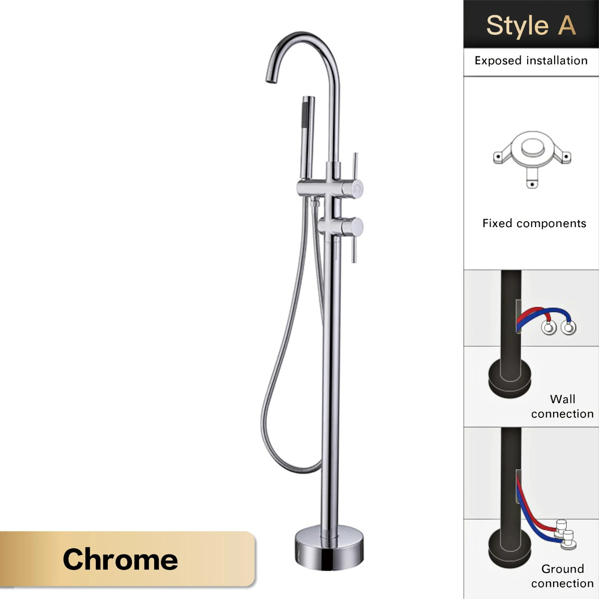 Aitana Luxury Black Brass Bathroom Faucet Floor Standing