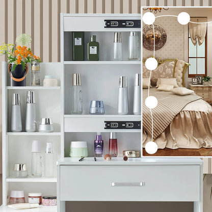 White Makeup Dressing Table W/ Lights Sliding Mirror