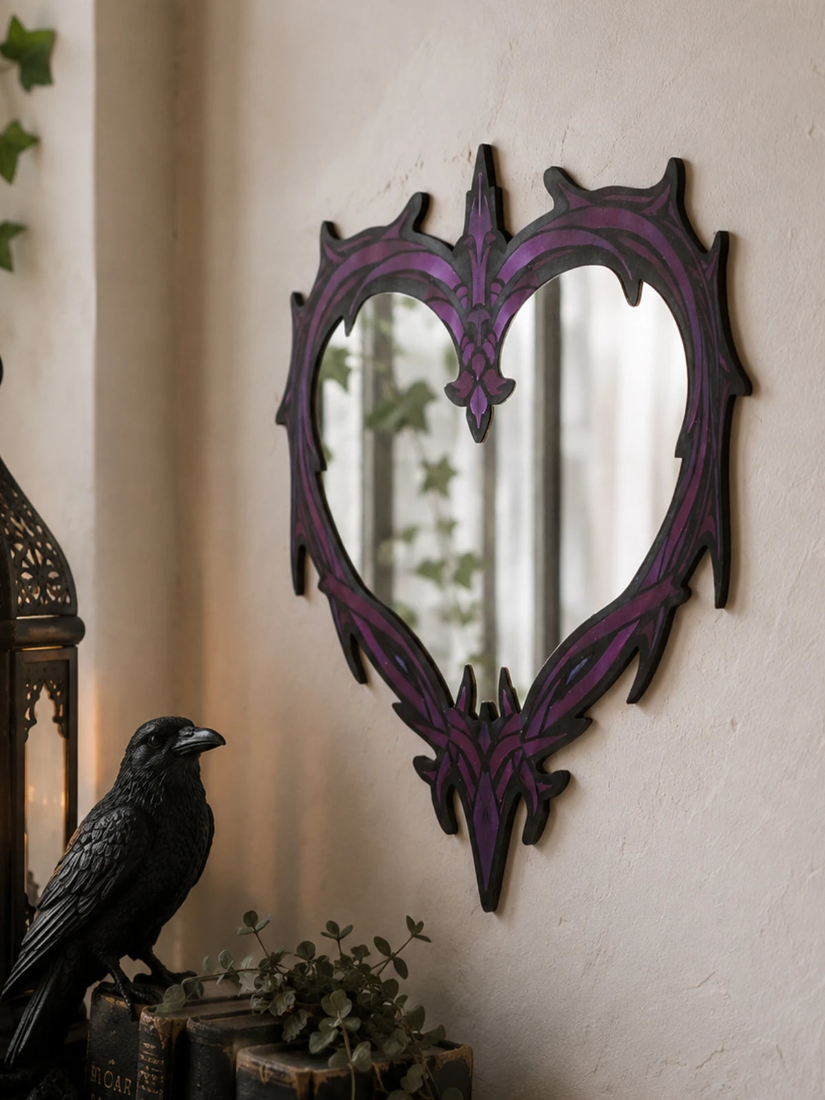 Purple Gothic Barbed Wire Heart Wall Mirror Witchy